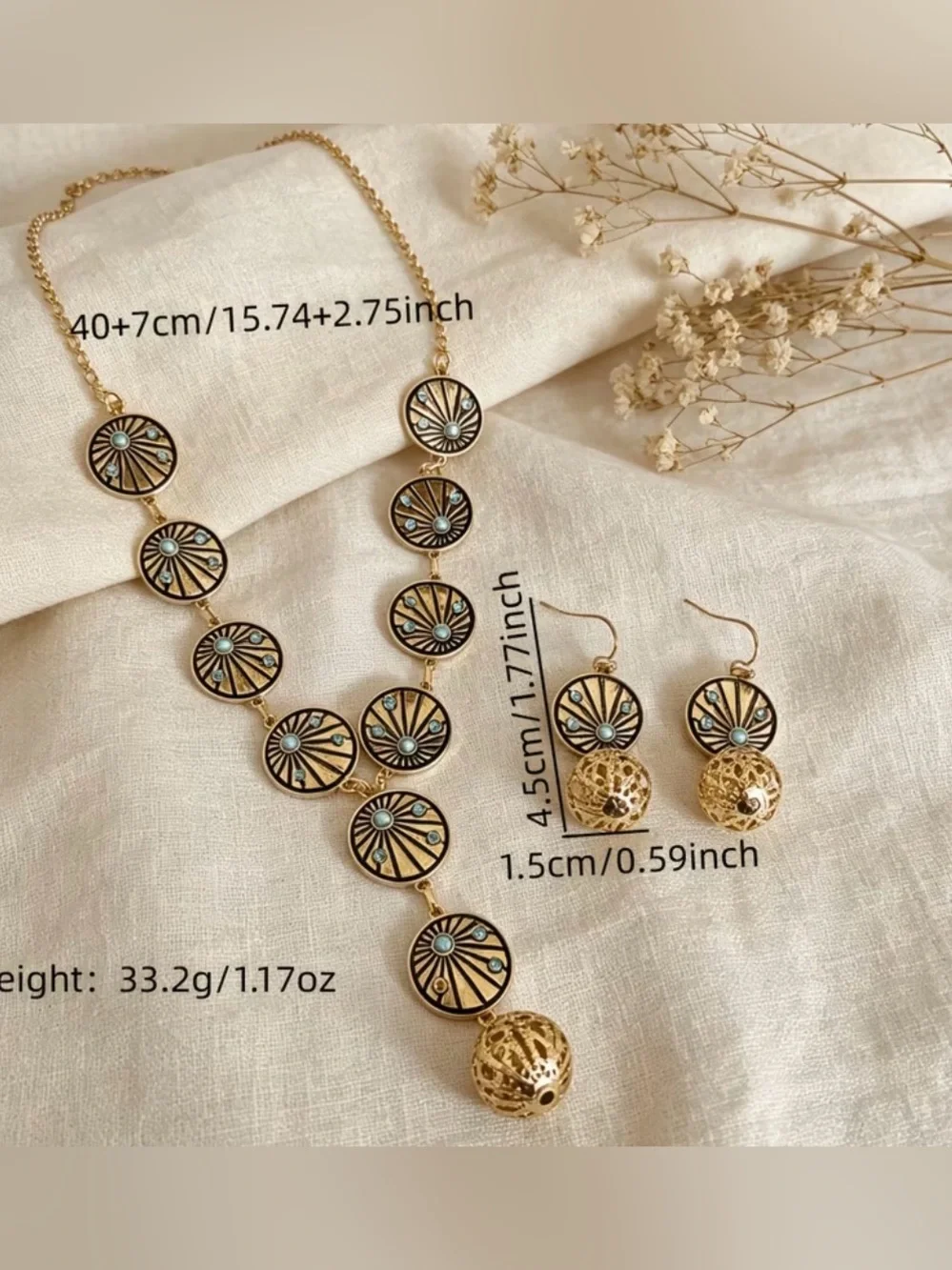 Western Gold-Tone Turquoise Accent Medallion Necklace & Earring Set